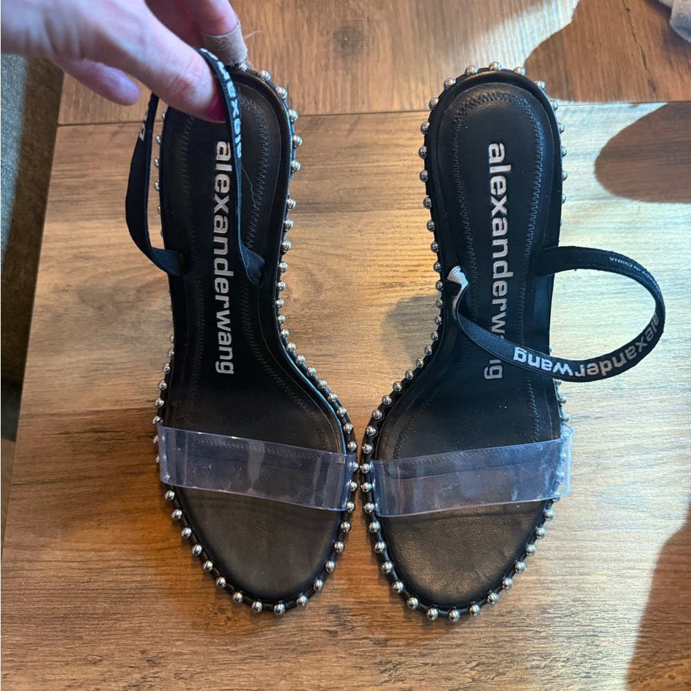 Alexander Wang Black Heels with Clear Strap and Studded Detail